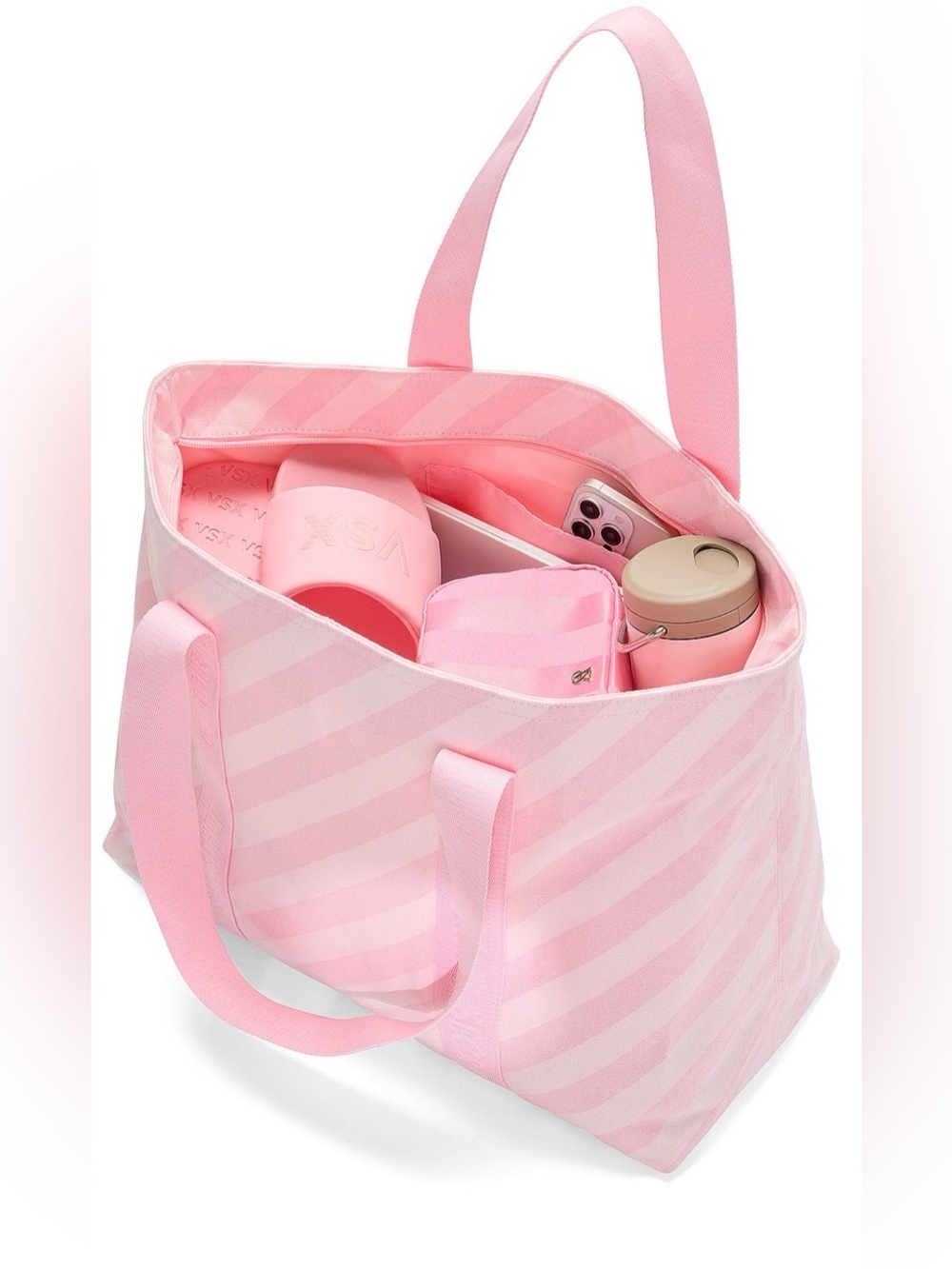Iconic Pink Stripe Tote / Beach / Book Bag Victoria's Secret NWT Sturdy Canvas